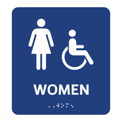 Women restroom sign design with Braille. Isolated vector label for toilet  - obrazy, fototapety, plakaty