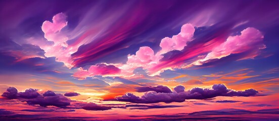 Evening blue sky with colorful clouds. Beautiful sunset background..Generative AI