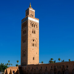 Fototapeta na wymiar Vertical view of famous Koutoubia mosque, Marrakech