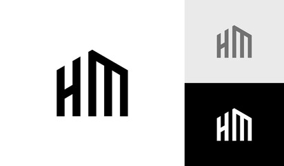 Letter HM with house shape logo design vector