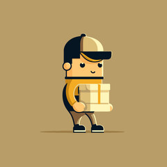 delivery man holding box package wearing uniform and cap vector illustration