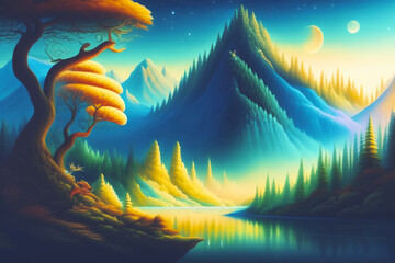 Obraz na płótnie Canvas landscape with moon AI generated