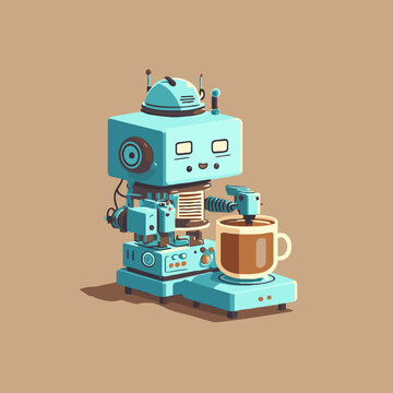 coffee machine robot technology character mascot vector illustration