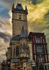 Prague astronomical clock, located on the southern wall of the Old Town Hall in Prague