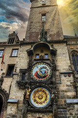 Prague astronomical clock, located on the southern wall of the Old Town Hall in Prague