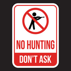 No Hunting vector icon. Isolated hunting is prohibited sticker design