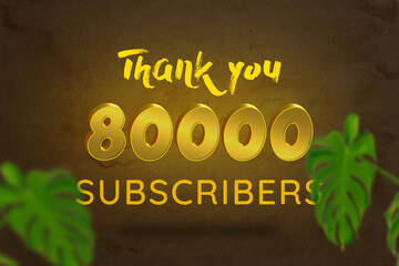 80000 subscribers celebration greeting banner with Gold Design