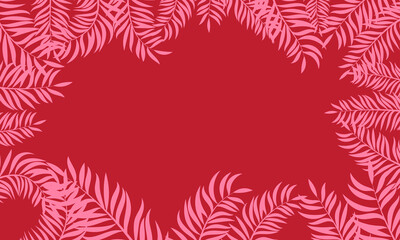 pink palm leaves on red background,festive background