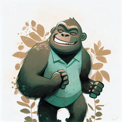 Cartoon. Cute gorilla smiling. generative ai