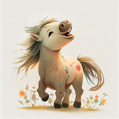 Cartoon. cute horse smiling. generative ai
