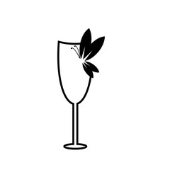 a simple and luxurious black and white logo in the shape of a glass and a butterfly, suitable for use in all fields