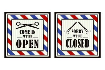 Open and closed signs barbershop banner design collection
