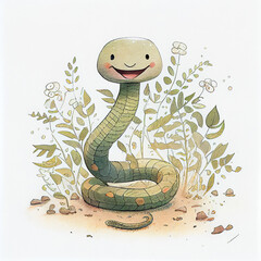 Fototapeta premium Cartoon. Cute snake smiling. generative ai