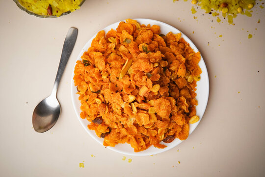 Front Shot Of Cornflakes Chiwda In Bowl 