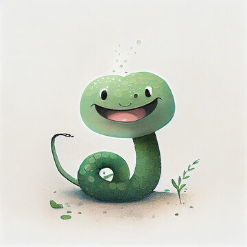 Cartoon. Cute snake smiling. generative ai