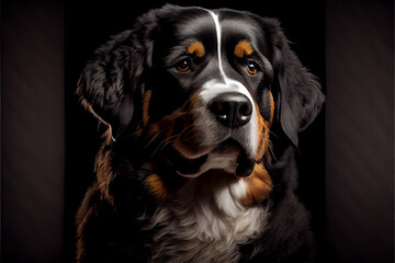 Portrait of a bernese mountain dog on a black background. generative ai - obrazy, fototapety, plakaty