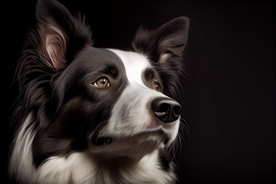 Portrait of a border collie dog on a black background. generative ai