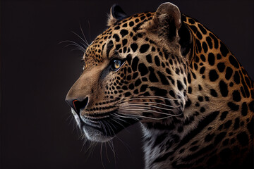 Obraz na płótnie Canvas Portrait of a jaguar on a black background. generative ai