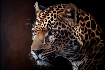 Fototapeta na wymiar Portrait of a jaguar on a black background. generative ai