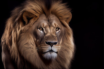 Obraz na płótnie Canvas Portrait of a lion on a black background. generative ai