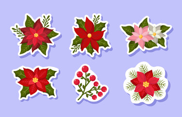 Set of Poinsettia Flower Sticker Design