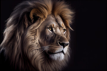 Fototapeta na wymiar Portrait of a lion on a black background. generative ai