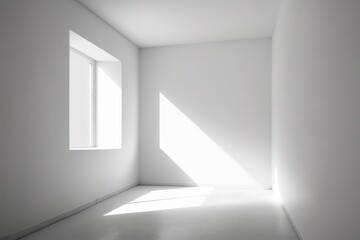 Empty white room with one window with minimalist furniture, generative ai