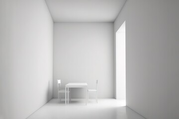 Fototapeta na wymiar Empty white room with one window with minimalist furniture, generative ai
