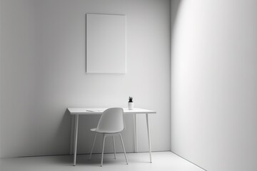 Fototapeta na wymiar Empty white room with one window with minimalist furniture, generative ai