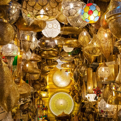 Vertical view of lighting shop in a market of marrakech