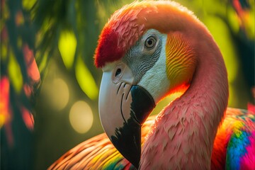 Schöner Flamingo Vogel von der Seite Ansicht, ai generativ