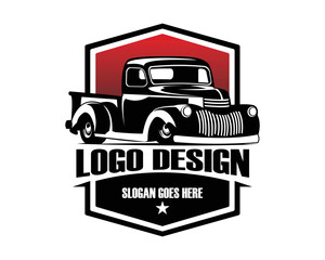 Obraz premium classic chevrolet panel truck logo isolated white background view from side. concept vector badge, design sticker, truck industry. available in eps 10.