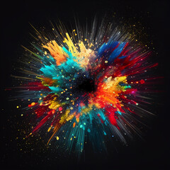 Colorful particle explosion on black background. Generative AI
