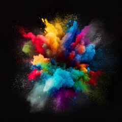 Colorful powder explosion on black background. Generative AI