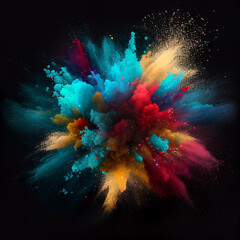Colorful powder explosion on black background. Generative AI - obrazy, fototapety, plakaty