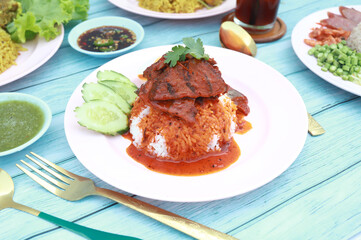 Red beef with Rice favorite menu in Asian restaurant, delicious gourment menu in Asain.