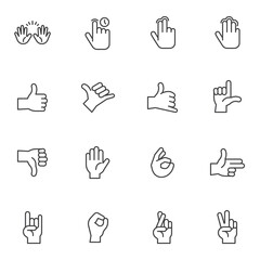 Hand gestures line icons set