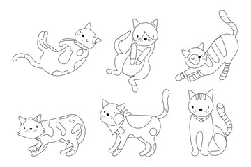 Hand draw vector illustration character design collection outline funny cat Doodle cartoon style set on white background. EPS