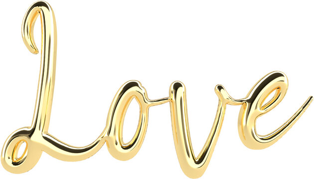 Love Golden 3D Metallic Thin Chrome Cursive Text Typography