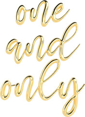 One And Only Golden 3D Metallic Thin Chrome Cursive Text Typography
