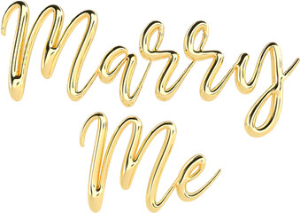 Marry Me Golden 3D Metallic Thin Chrome Cursive Text Typography