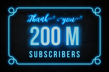 Fototapeta na wymiar 200 Million subscribers celebration greeting banner with Neon Design
