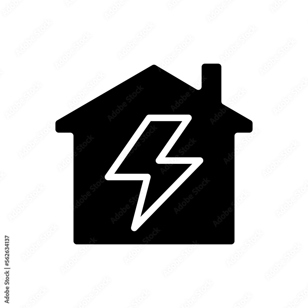 Sticker Electricity black glyph icon. Domestic usage. Home lighting. Public utility service. Electric appliances. Silhouette symbol on white space. Solid pictogram. Vector isolated illustration