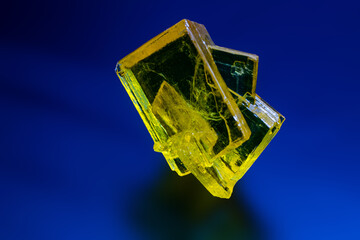 natural yellow crystal in the laboratory of mineralogy