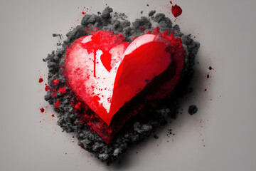 Illustration of a red heart falling on a gray background into dust