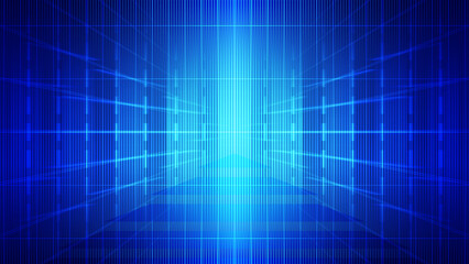 Abstract creative grid line on light beam gradient blue background illustration.