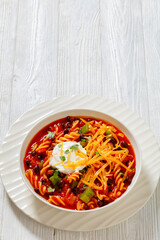Black Bean Soup with spiral pasta and vegetables