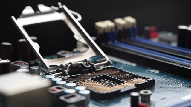 Macro footage of a desktop micro processor CPU slot  
