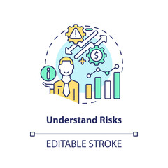 Understand risks concept icon. Market analyzing. Investment expectation abstract idea thin line illustration. Isolated outline drawing. Editable stroke. Arial, Myriad Pro-Bold fonts used