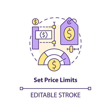 Set price limit concept icon. Adjust buy and sell process. Online investing abstract idea thin line illustration. Isolated outline drawing. Editable stroke. Arial, Myriad Pro-Bold fonts used